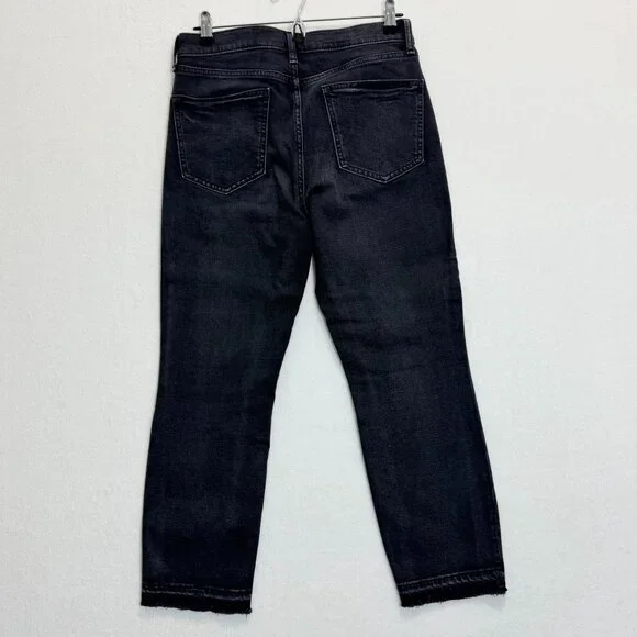 Gap Vintage Slim High Rise Black Denim Jeans Frayed Hem Womens Size 29 Petite - Picture 3 of 13